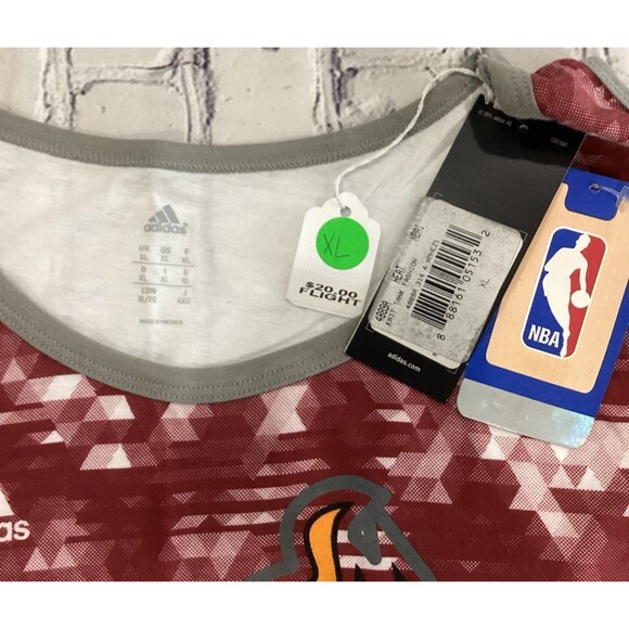 Adidas Tank Top Men's Size XL White Burgandy NBA Miami Heat Tank Top NWT - Picture 3 of 9